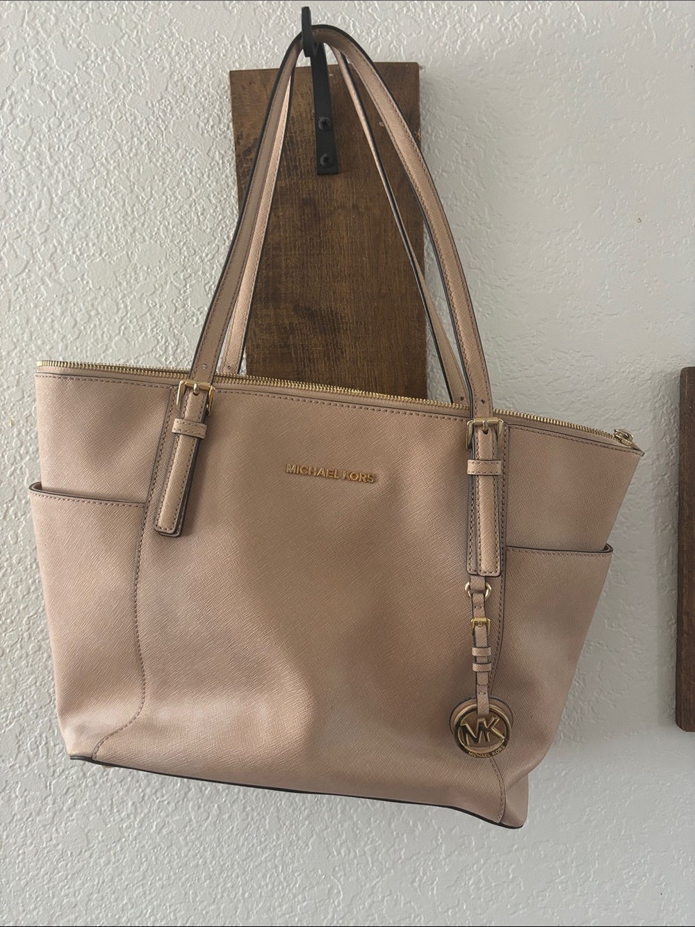 Michael Kors Blush/Taupe Saffiano Leather Tote with Gold Hardware
